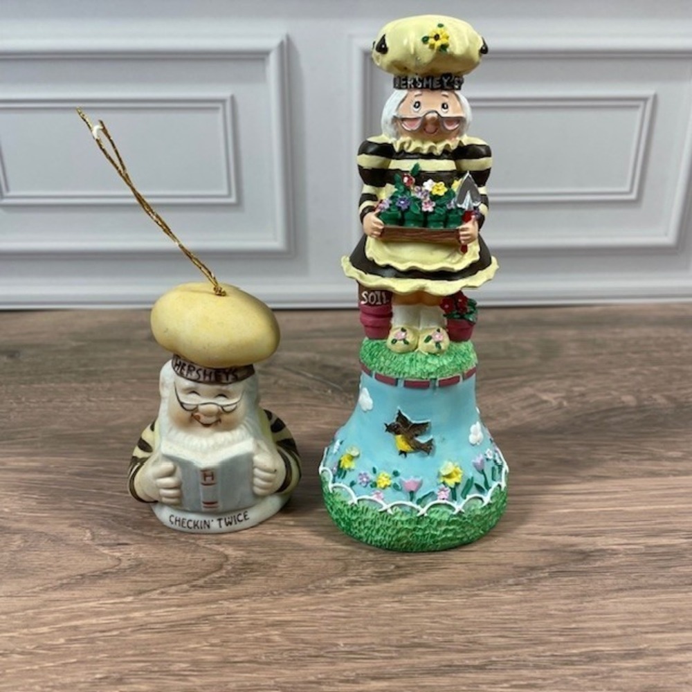 Vintage Hersheys Collectible Bell Set of 2 Lil Chimer Checkin Twice Mrs. Baker